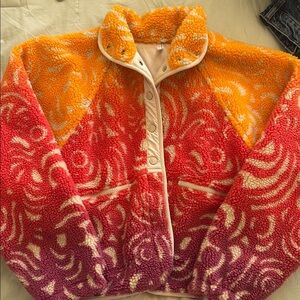 Free People Vibrant Orange and Pink Fleece Jacket
